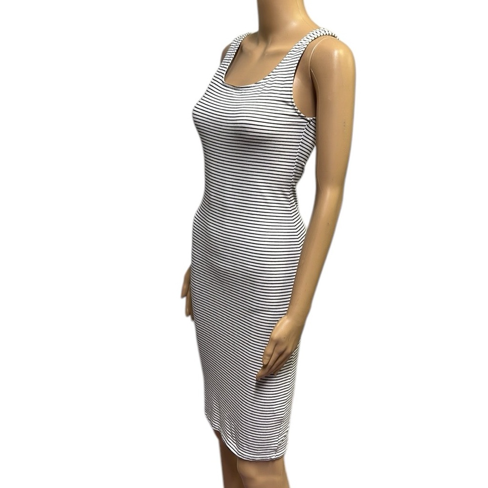Heart & Hips Affordable Luxury Black White Striped Back Slit Tank Dress Womens M